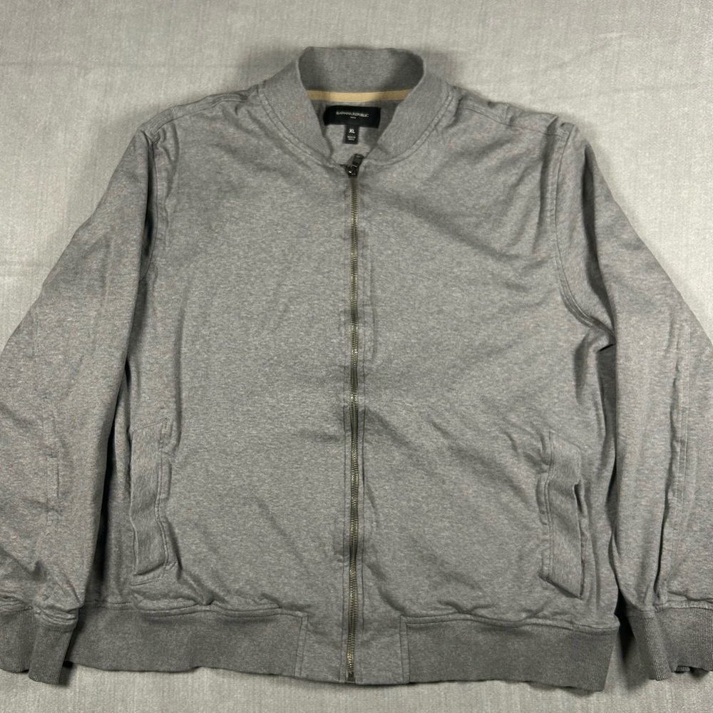 Banana Republic Mens Gray Full Zip Bomber Jacket XL Lightweight Jersey Knit
